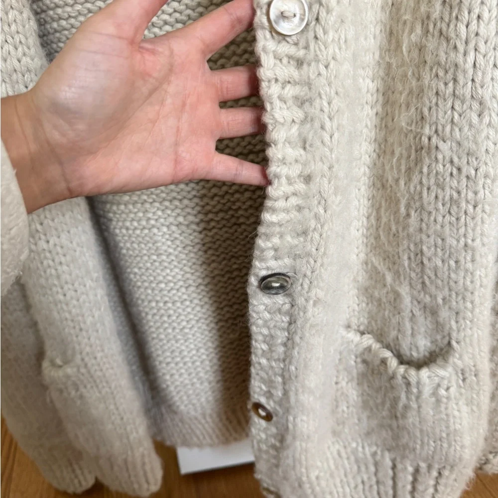 IOAN Cozy Open-Front Cream Alpaca Knit Cardigan Sweater